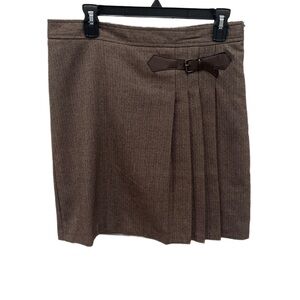 Brown Pleated Skirt with Buckle Detail
